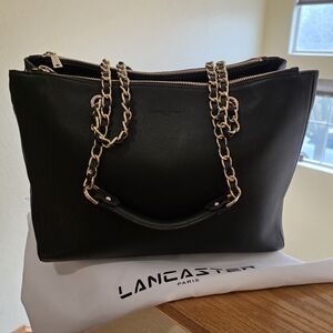 Lancaster Paris Mademoiselle Estelly Chain Handle Leather Tote Bag Color Coffee